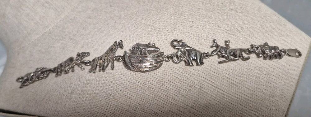 💥 925 7" Beautiful Vintage Sterling Silver Noah's Ark Bracelet